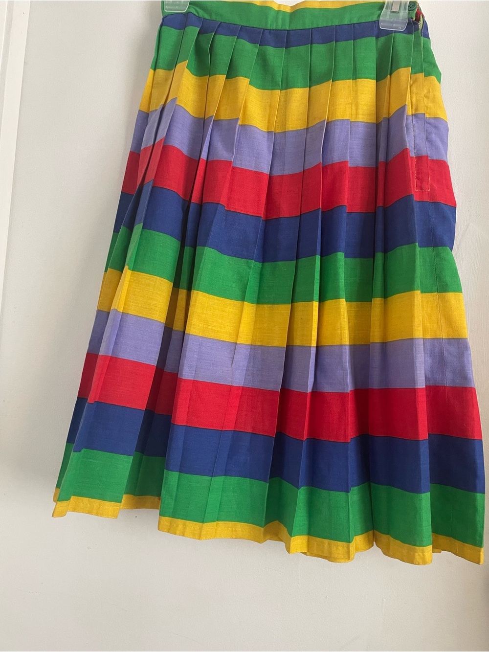 Vintage Multicolor Striped Midi Skirt - Green, Yellow, Red, Blue, Purple